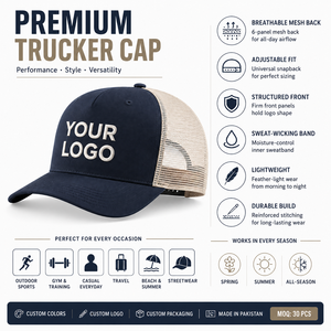 Custom Embroidered Trucker <b>Hat</b> Navy Blue Mesh Back 6-Panel Adjustable <b>Cap</b> For Men Casual Spring Summer Wear - Product Image 1