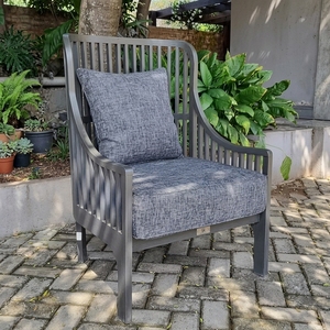 Elegant Comfortable Modern Solid Teak Wood Slat Outdoor Lounge <b>Chair</b> Foam-Filled Dark-<b>Grey</b> Cushion No Assembly Required for - Product Image 3