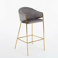 Tabouret de bar moderne en velours gris avec structure en métal doré, chaise rembourrée pour comptoir, durable, pour îlot de cuisine, café, restaurant