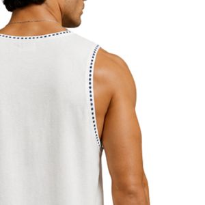 <b>White</b> <b>Men</b> Sleeveless Tank Top With Floral Embroidery Design Summer Casual <b>Vest</b> Gym Fitness Muscle Shirt Cotton Beach Wear - Product Image 5
