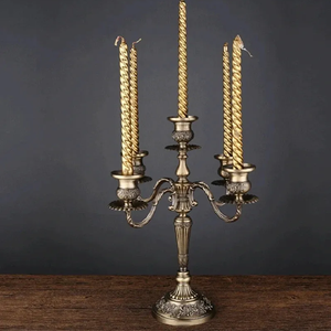 Stunning polished brass taller <b>candelabra</b> pair featuring an elegant slender stem design, available at wholesale prices. - Product Image 3