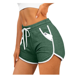 Shorts Deportivos de Cintura Alta para Mujer, Color Verde Azulado Sólido, con Bolsillos, Cierre con Cordón, Tejido de Punto Transpirable, Corte Regular - Product Image 2