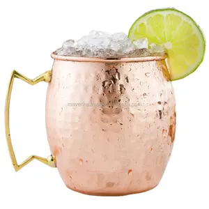 Elegant Moscow Mule Mugs Copper Mugs Stainless Steel Lining Copper Plating Cup with Gold Brass Handles for Making Cool Drinks