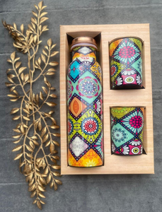 <b>Copper</b> Eco-Friendly Large Capacity Water <b>Bottle</b> Set Floral Pattern Traditional Design Portable Travel Drinkware Lids Vintage - Product Image 3