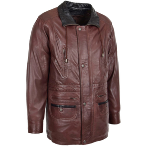 <b>High</b> QualMens Genuine <b>Leather</b> Winter Car Coat Hip Length Black - Product Image 6