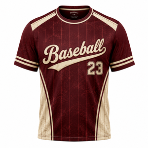 Maillot de baseball pour hommes et femmes, rayé crème et marron, manches courtes, col rond, sportif, séchage rapide, t-shirt en polyester, taille M - Product Image 1