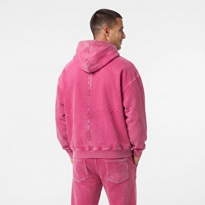 Sweat à capuche surdimensionné pour homme en molleton de coton délavé, avec capuche ornée de strass personnalisés, poche kangourou et logo brodé sur mesure - Product Image 3