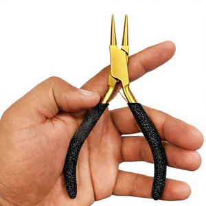 Goldene Plasma-Spitzenzange aus Edelstahl für Remy-Haarverlängerungen mit Schwarzem Gummigriff, Langlebiges Handgeknüpftes Tressen-Set, 2-teilig - Product Image 6