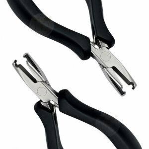 Pince à extensions capillaires professionnelle, durable et réutilisable en acier inoxydable, 1 trou, 3 mm, finition miroir, poignée noire, pour micro anneaux et perles nano - Product Image 3
