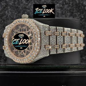 Montre de luxe pour homme ICE LOOK en acier inoxydable 40 mm, analogique à quartz, lunette sertie de diamants, lumineuse, fermoir caché à bouton-poussoir, bracelet 20 mm, style plongeur - Product Image 2