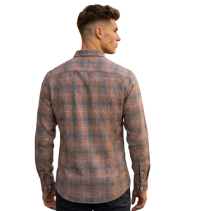 Brown <b>Blue</b> Plaid Men <b>Flannel</b> <b>Shirt</b> Long Sleeve Button Down Checkered Casual <b>Shirt</b> Soft Brushed Fabric Streetwear Wholesale - Product Image 2