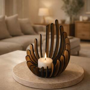 Handmade <b>Wooden</b> Round Shape <b>Candlestick</b> Holder Letterpress Printed Decorative Tea Light Holder for Home Wedding Decor - Product Image 1