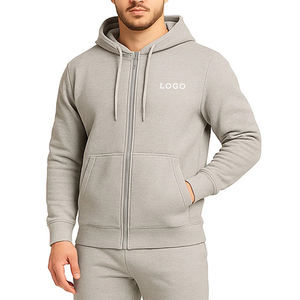 Sweat-shirt à capuche zippé pour homme, 100% coton molletonné French Terry, coupe ample, respirant, avec poche, haute qualité - Product Image 2