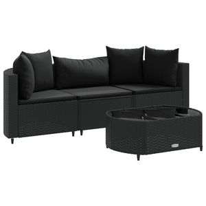 Divano da 4 pezzi in Poly Rattan nero con cuscini eleganti mobili da esterno - Product Image 2