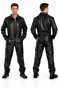 Overol de Aviador de Cuero Genuino Negro para Hombre, Traje de Vuelo Hecho a Mano, Overol de Motociclista - Product Image 3