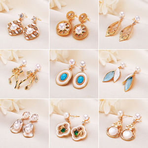 Pendientes Colgantes de Perlas de Agua Dulce con Lazo Retro de Moda, Pendientes Elípticos de Turquesa Genuina para Mujer - Product Image 3