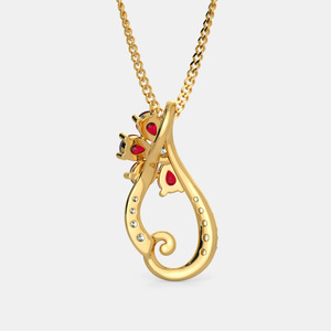 Yellow Gold <b>Ruby</b> Floral Swirl Lab Grown Diamond Pendant <b>Necklace</b> - Product Image 6