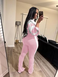 Ensemble coupe-vent tendance 2 pièces pour femme : veste courte et pantalon taille haute à jambes larges, tenue de sport et streetwear assortie - Product Image 4