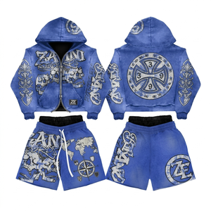 Conjunto Deportivo Premium de Felpa Transpirable de Poliéster/Algodón de 340 GSM con Capucha y Pantalones Cortos, Logotipo Personalizado, Ropa Deportiva Urbana para Hombre, Invierno - Product Image 1