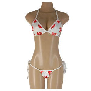 Conjunto de Bikini Halter con Estampado de Frutas para Mujer, Parte Inferior con Lazos Laterales, Secado Rápido, Elástico, Traje de Baño de Poliéster de Dos Piezas, Ropa de Playa - Product Image 1