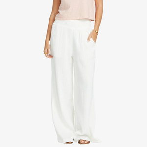Women White Wide Leg <b>Pants</b> High Waist Elastic Loose Fit Solid Linen Cotton Casual <b>Summer</b> Full Length Breathable Flat - Product Image 6