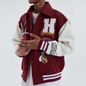 Veste universitaire personnalisée en chenille brodée style rue pour hommes haute qualité hiver laine cuir manches col montant lettre - Product Image 2