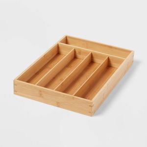 Organizzatore Naturale per Cassetto Portaposate a 5 Scomparti, Contenitore Marrone per Posate e Utensili - Product Image 1