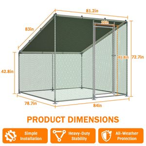 Pollaio in Metallo Resistente per Tutte le Stagioni 213x200x184 cm con Tetto Inclinato e Copertura Impermeabile Anti-UV - Product Image 2