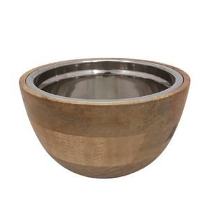 Tazón redondo de acero inoxidable y madera con Mango de madera, acabado de pulido mate, diseño moderno - Product Image 3