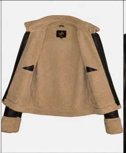 เสื้อแจ็คเก็ตบอมเบอร์หนังแท้สำหรับผู้ชาย สีดำ บุขนเฟอร์เทียม ปิดด้วยซิป - Product Image 4