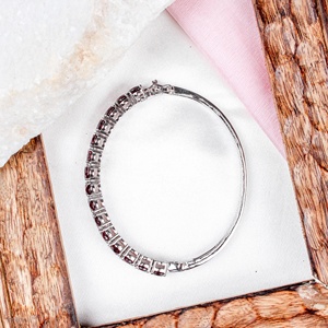 Wholesale 925 Sterling <b>Silver</b> Natural Oval Garnet Prong Set Hinged Bangle <b>Bracelet</b> Memoria Jewels - Product Image 2