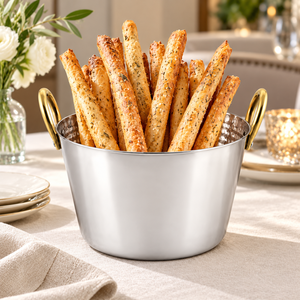 Hammered Metal <b>Curry</b> <b>Bowl</b> BPA Free Heat Resistant Serving Bucket with Gold Handles for Kitchen and Party - Product Image 4