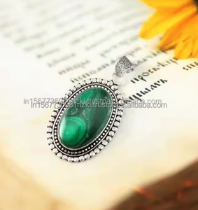 Pendentif en pierre précieuse malachite de qualité supérieure, cadeau pour elle, pendentif fait main, pendentif de style vintage bijoux plaqués argent sterling 925 - Product Image 5