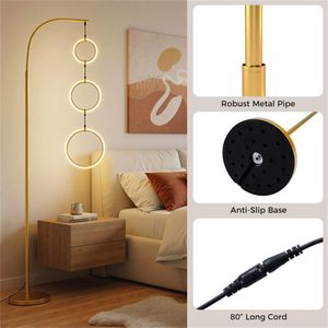 Lampada da Terra a LED a 3 Cerchi, Design Contemporaneo Dorato, Luminosità Regolabile, 3 Temperature di Colore, Corpo in Ferro Cromato - Product Image 6