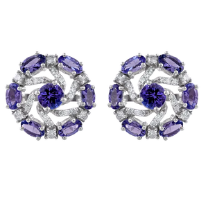 Pendientes de Diamante y Tanzanita en Plata de Ley 92.5 KLST-30706 - Product Image 1