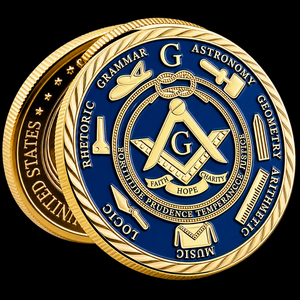 Pièce de monnaie commémorative maçonnique personnalisée, ton or, Maître de Loge Bleue, Franc-maçon, vente en gros - Product Image 1