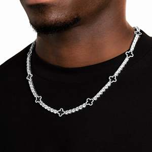Luxury Rhodium Plated 925 Silver Cross <b>Statement</b> <b>Necklace</b> Brilliant Cut Prong Setting Tennis Chain Hip Hop Style Unisex - Product Image 4