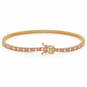 Bracelet pour femme en or 14 carats avec diamants synthétiques roses et blancs taille brillant rond, bijou classique pour tous les jours - Product Image 5