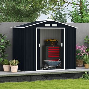 Casetta da Giardino in Metallo Grigio Scuro 7x4 Piedi Ampio Deposito Esterno per Giardino con Ventilazione e Facile Montaggio - Product Image 2