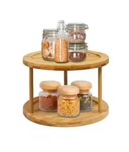 3 Tier Bamboo Spice <b>Rack</b> Step Shelf <b>Kitchen</b> Countertop Seasoning Organizer Set with Square Glass <b>Storage</b> Jars - Product Image 4