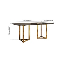 Mobilier haut de gamme Design moderne Table à manger en marbre Marquino noir naturel avec pied en fer doré Table à manger pour restaurant et café