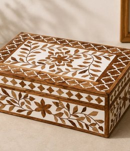 Creative Design Wood & Resin Inlay Jewelry <b>Box</b> Rectangle Storage Case 10 Inch Floral Pattern Decorative Jewelry Organizers <b>Box</b> - Product Image 5
