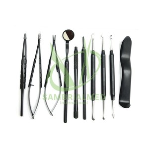Kit de chirurgie péri-dentaire manuel ergonomique Sambrialmed International Dental 11 pièces, revêtement noir, pour implants dentaires - Product Image 2
