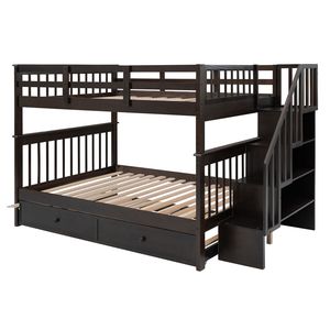 Letto a castello matrimoniale Espresso con letto estraibile singolo, contenitore e sponda di protezione per camera da letto, dormitorio, accesso via scale - Vecchio SKU LT000210AAP - Product Image 5