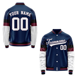 Men's Baseball Jacket Color Blocked Navy White Maroon Full Sleeve Zipper Closure Regular Fit Polyester Sportswear - Product Image 1