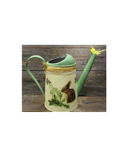 Lata de agua galvanizada con pico largo con ilustraciones de flores de esmalte detalladas perfectas para plantas de interior y decoración de estantes vintage - Product Image 5