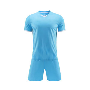 Conjunto de Fútbol para Hombre, Cuello en V, Color Azul Claro, Secado Rápido, Manga Corta, Uniforme de Poliéster de Color Sólido para Adultos, Todas las Temporadas - Product Image 1