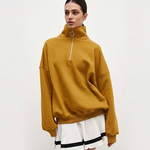 <b>Women's</b> Autumn Winter Oversized <b>Half</b> <b>Zip</b> Pullover <b>Sweatshirt</b> Stand Collar Long Sleeve Casual Sports Hoodie Breathable Solid - Product Image 5