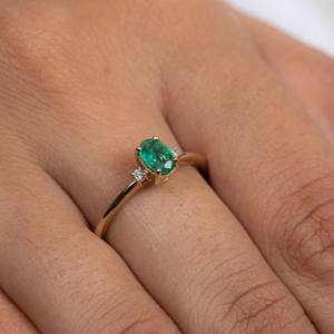 14K Yellow Gold <b>Emerald</b> Statement <b>Ring</b> for <b>Men</b> Natural Stone Resizable - Product Image 1