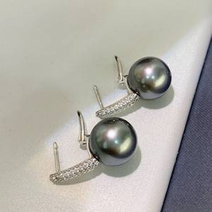 Boucles d'oreilles en perles noires naturelles, 8-9mm, rondes, légèrement imparfaites, en argent pur S925, à la mode, polyvalentes, coffret cadeau inclus - Product Image 2